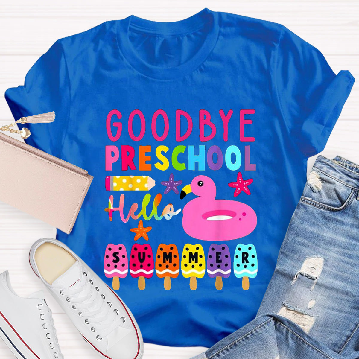 Personalized Grade Goodbye Preschool Hello Summer Teacher T-Shirt