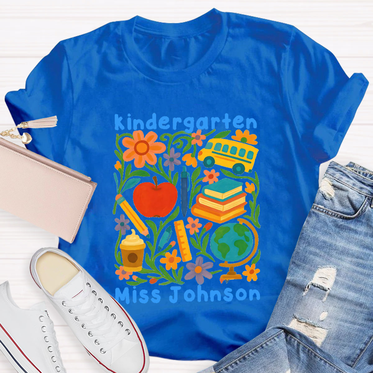 Personalized Grade And Name Back To School Floral Teacher T-Shirt