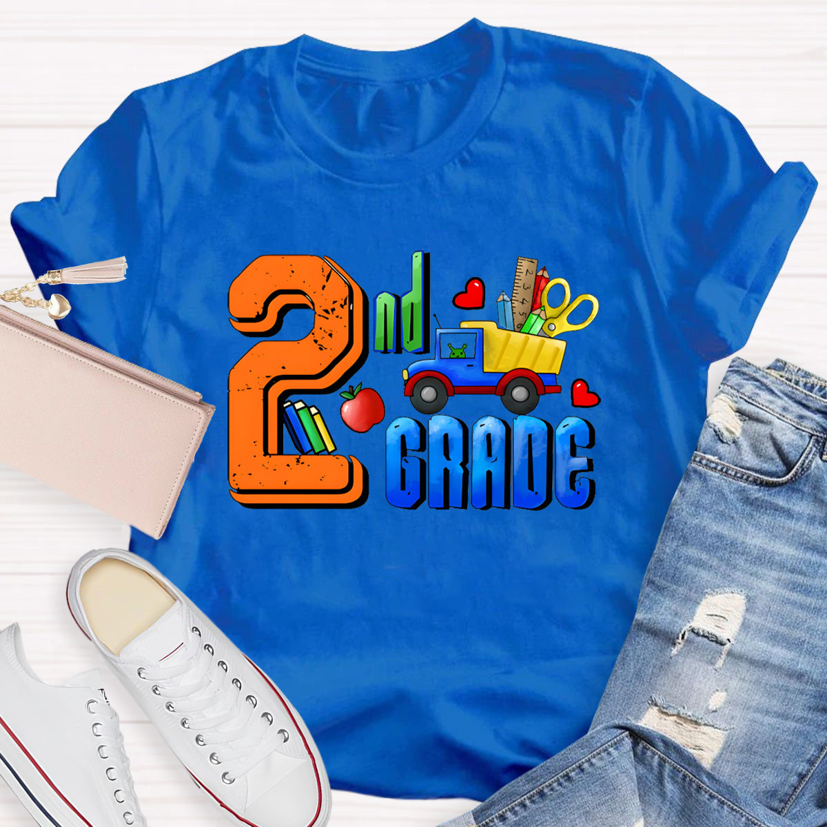 Personalized Grade Truck With Teacher's Tool 2nd Grade Teacher T-Shirt