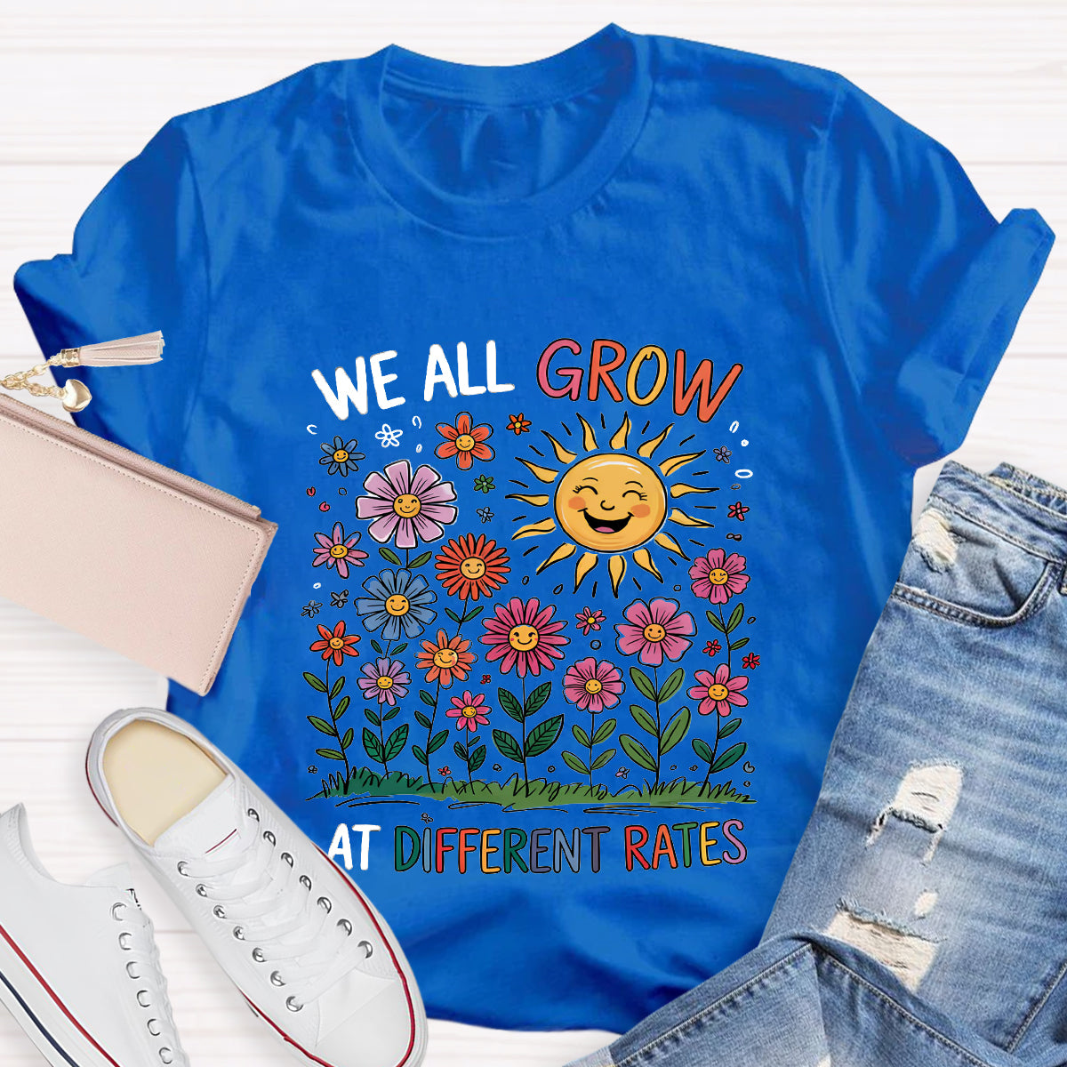 We All Grow At Different Rates Floral Teacher T-Shirt