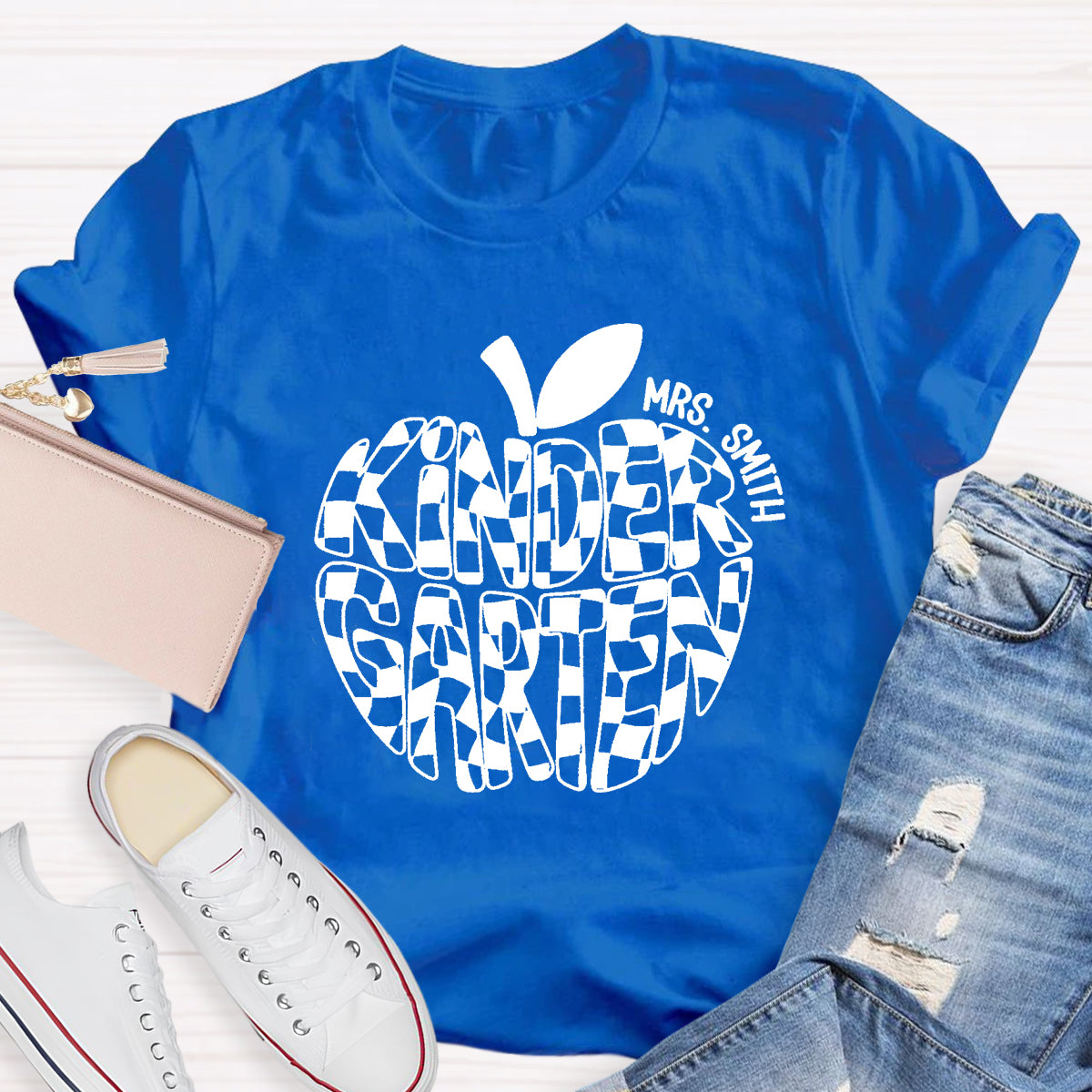 Personalized Name Kinder Garten Teacher Apple T-Shirt