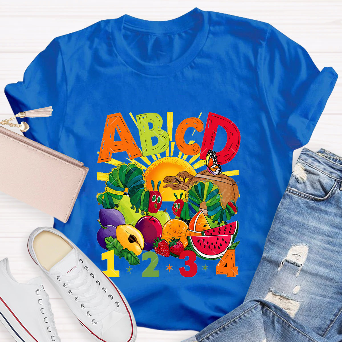 Colorful Letters Butterfly Teacher T-Shirt
