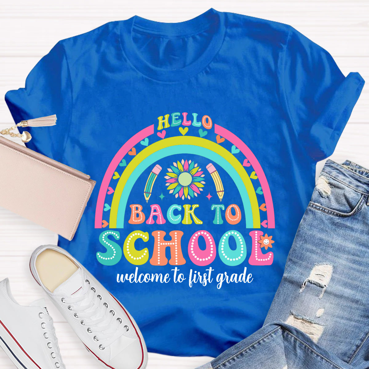 Personalized Grade Hello First Grade Back to school Teacher T-Shirt