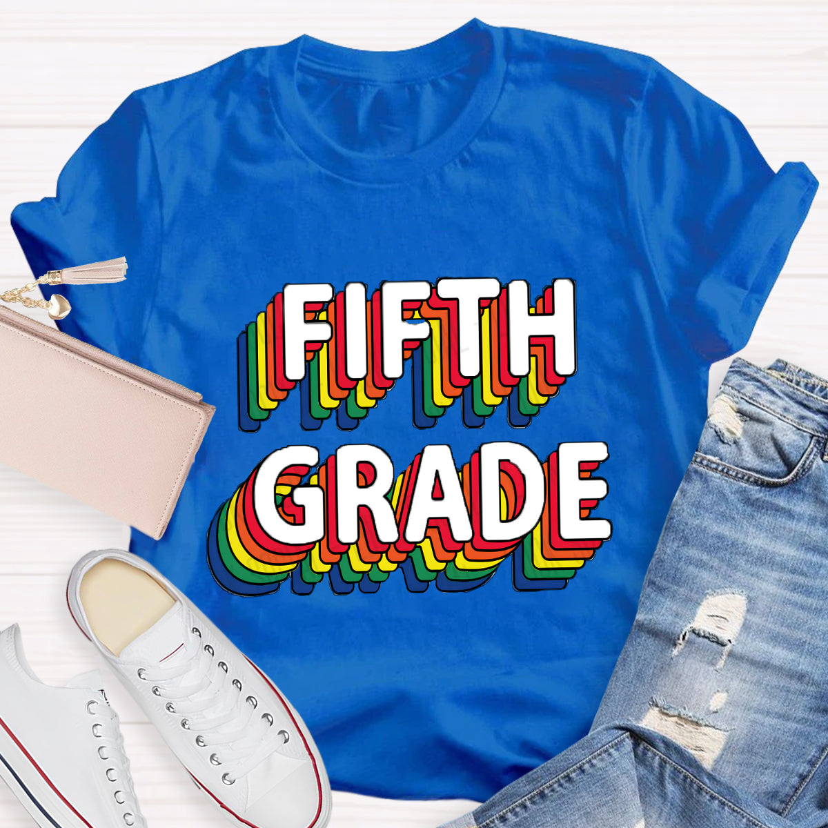 Personalized Grade Colored Text Teacher T-Shirt