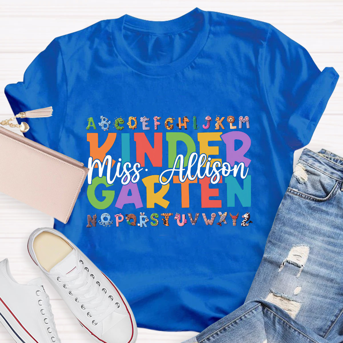 Personalized Teacher Name And Grade 26 Animal English letters T-Shirt
