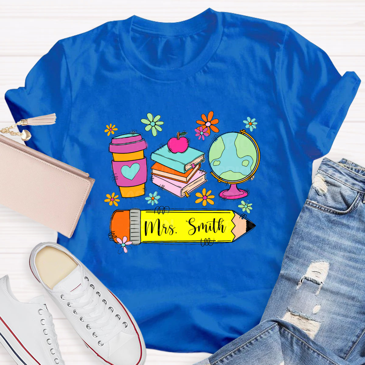 Personalized Teacher Name Coffee Books T-Shirt