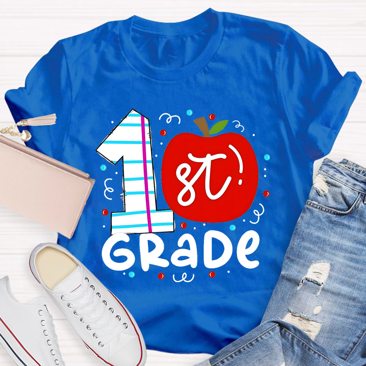 Personalized Grade 1st Grade Red Apple Teacher T-Shirt