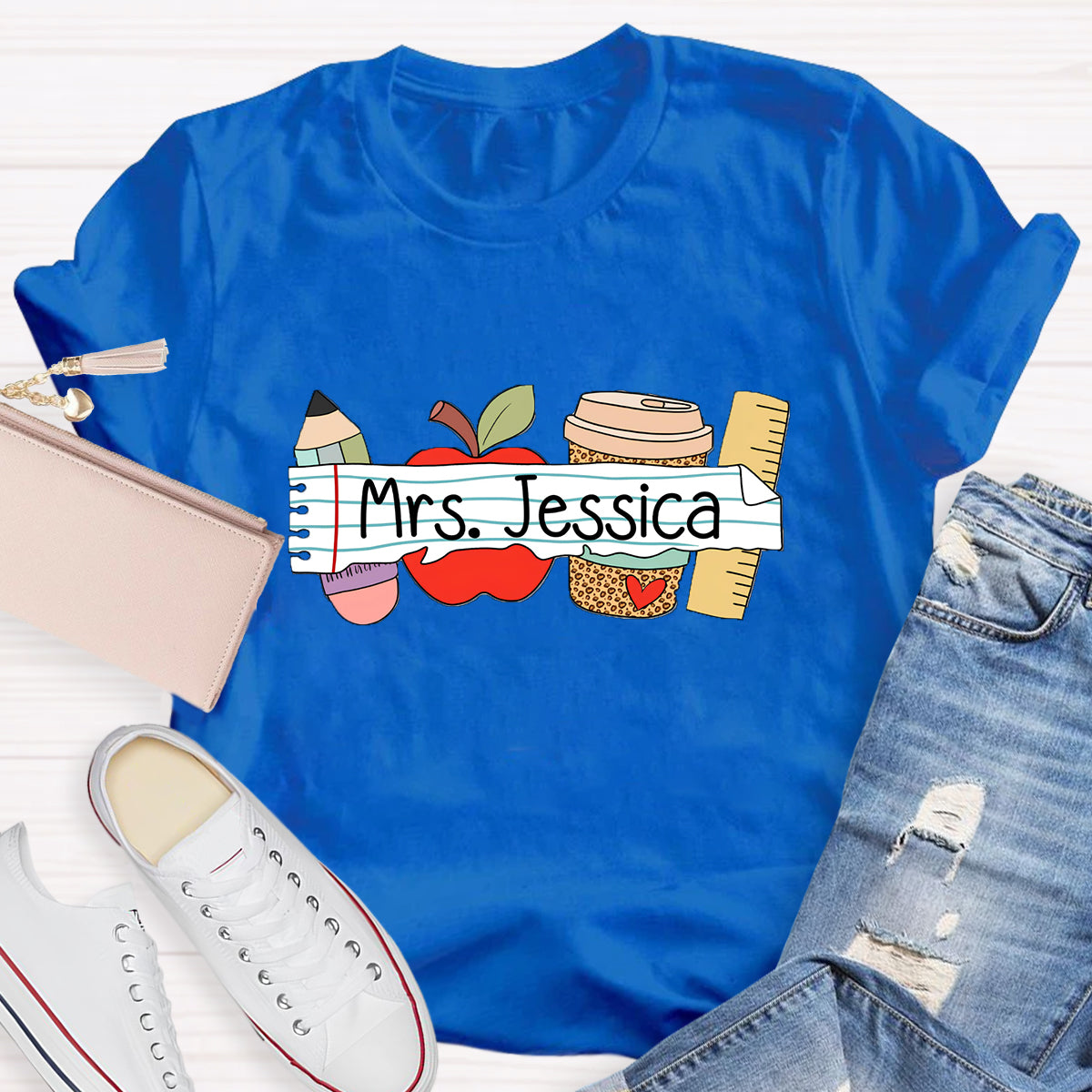 Personalized Teacher's Name Apple Pencil Coffee T-Shirt
