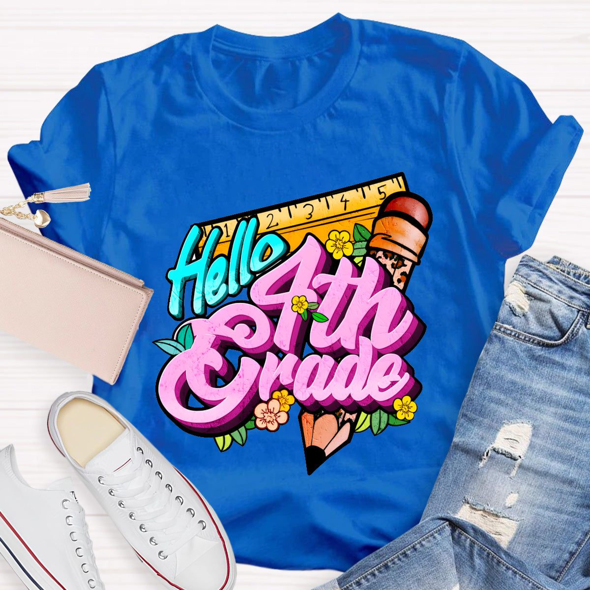 Personalized Grade Hello 4th Grade Back To School Teacher T-Shirt