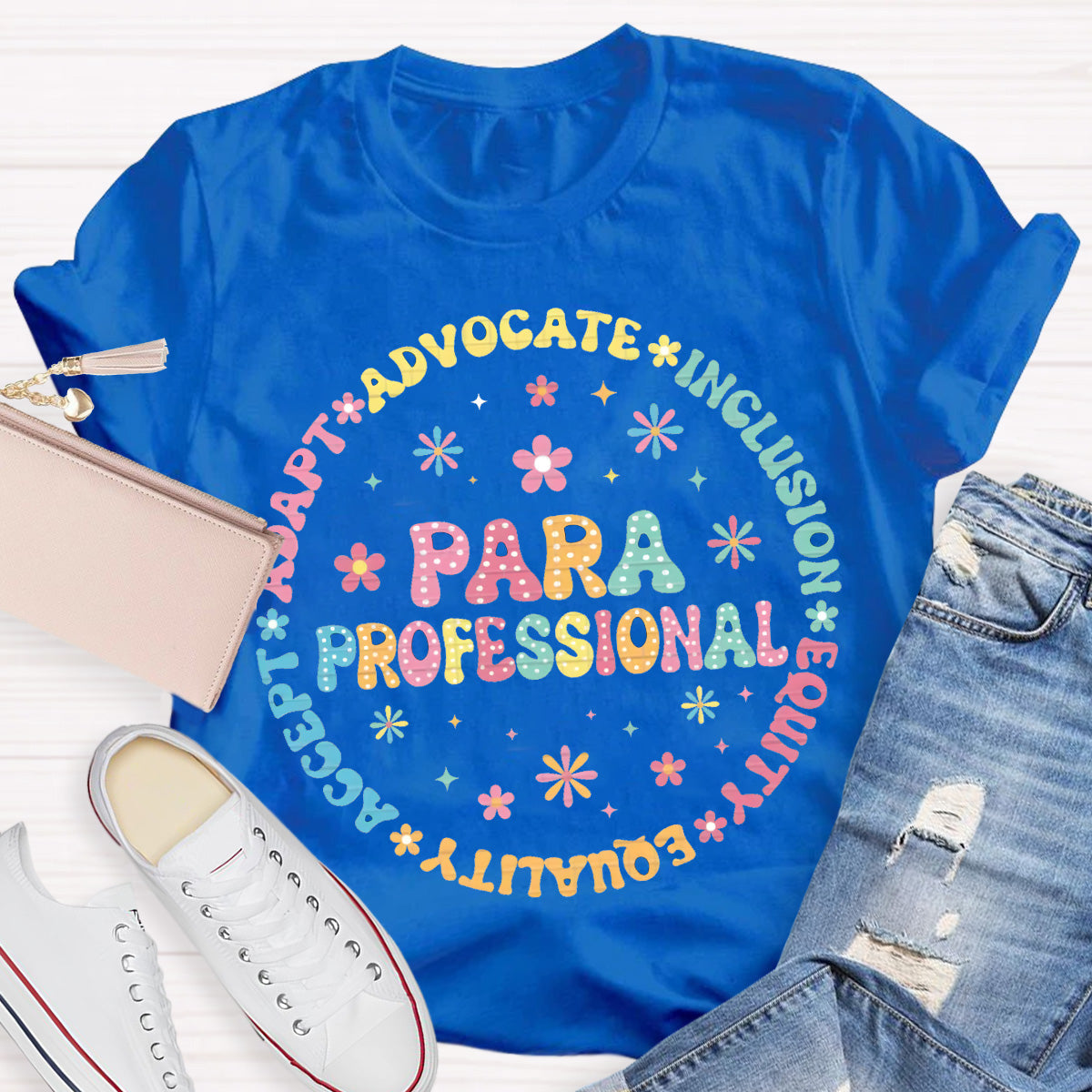 Para Professional Adapt Advocate Pink Flower Teacher T-Shirt