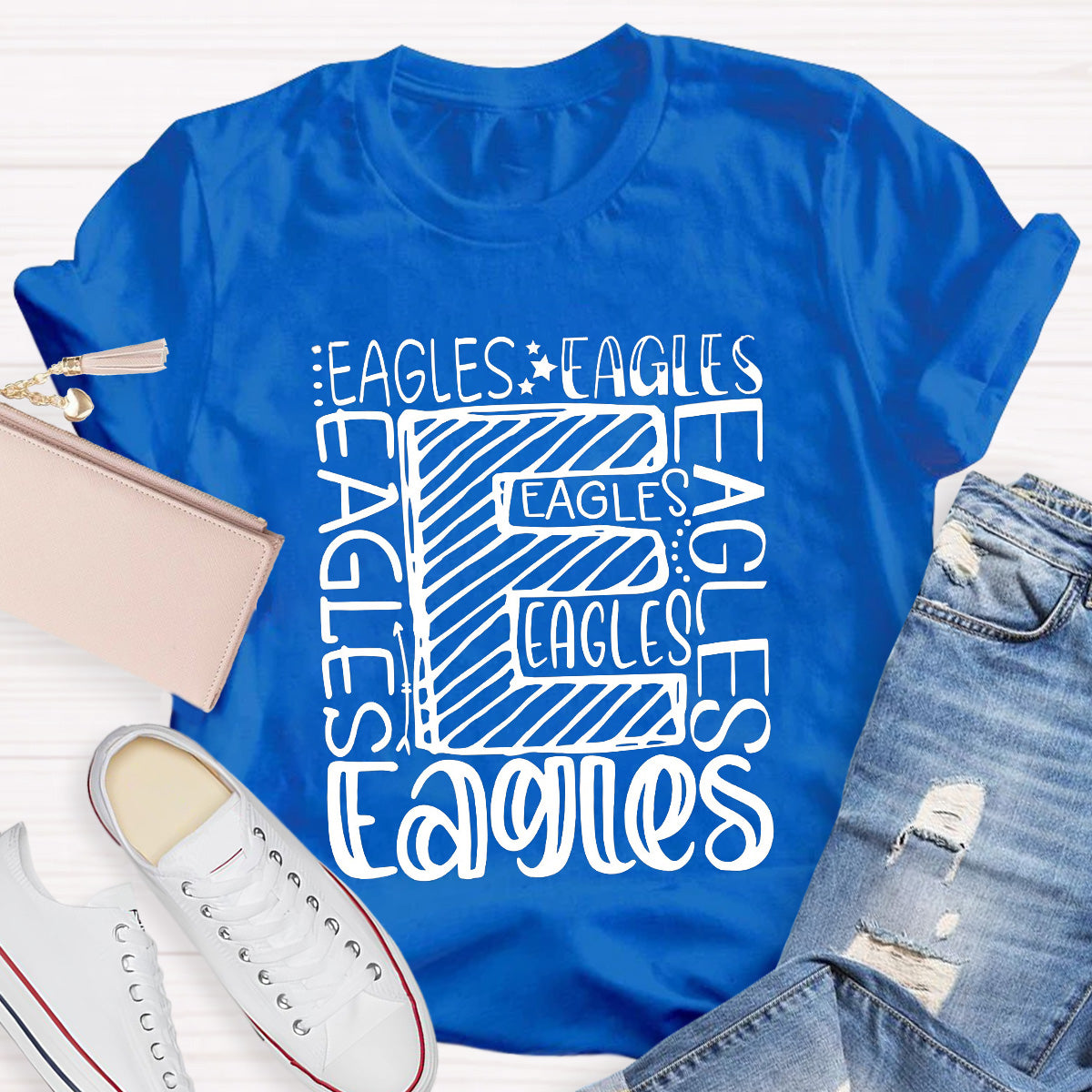 Personalized School Mascot Eagles Black Letters Teacher T-Shirt