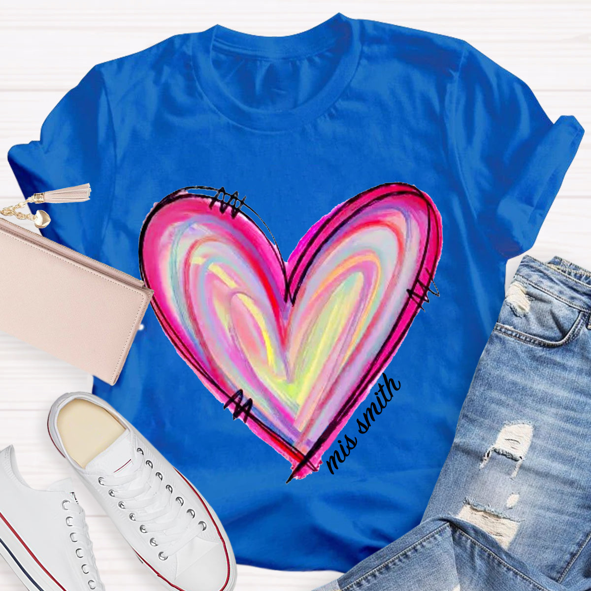 Personalized Name Art Painted Heart Teacher T-Shirt