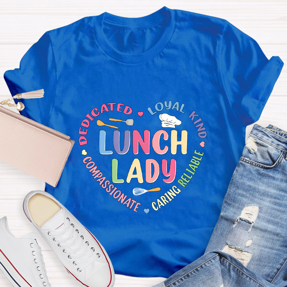 Lunch Lady Loyal Loved Heart Teacher T-Shirt