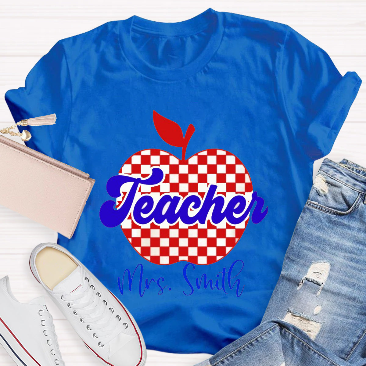 Personalized Name Red Apple Teacher T-Shirt
