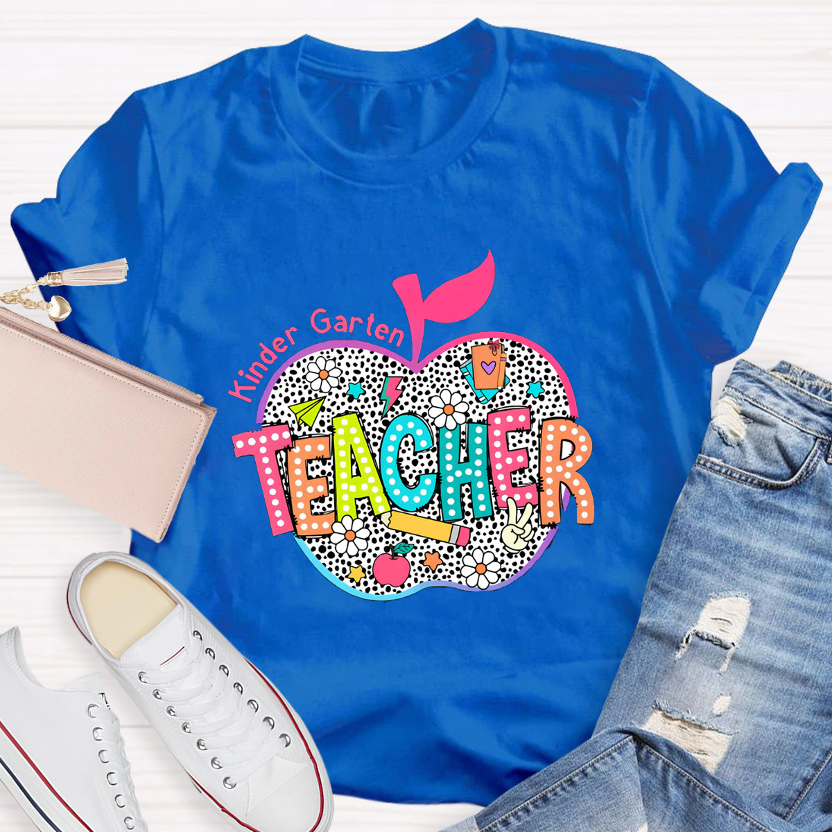 Personalized Neon Leopard Apple Grade Teacher T-Shirt