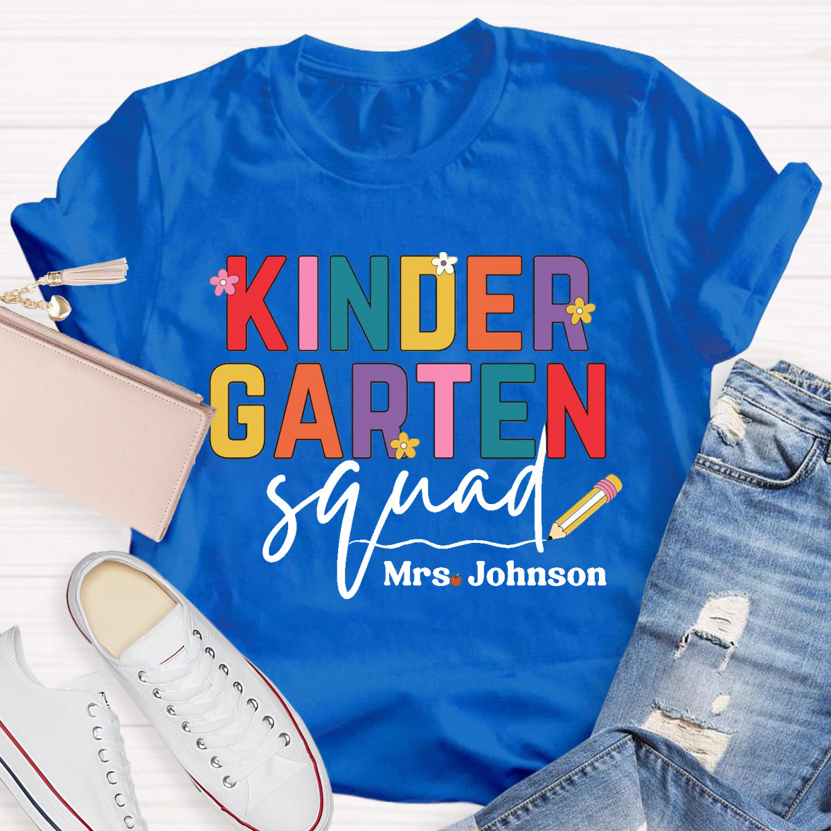 Personalized Grade And Name Teacher Squad Floral Pencil T-Shirt