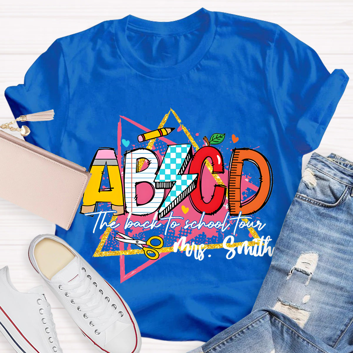 Personalized Name ABCD The Back To School Tour Teacher T-Shirt