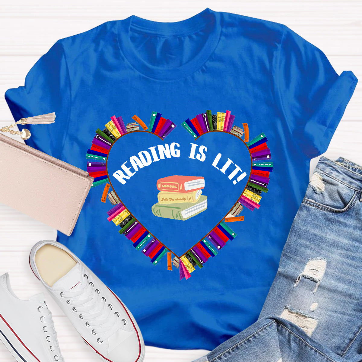 Reading Is Lit Books Heart Teacher T-Shirt