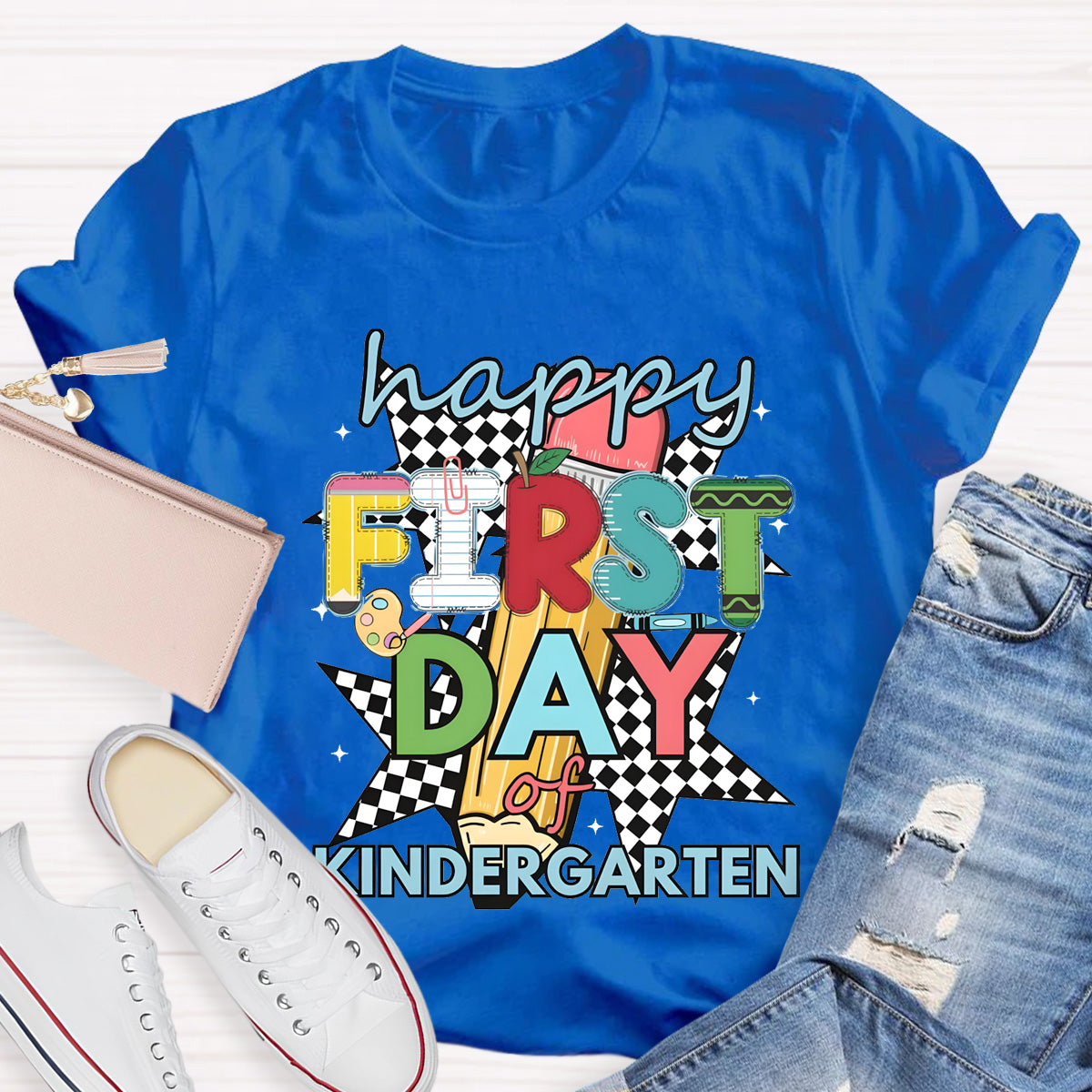 Personalized Grade Happy First Day Of Kindergarten Teacher T-Shirt