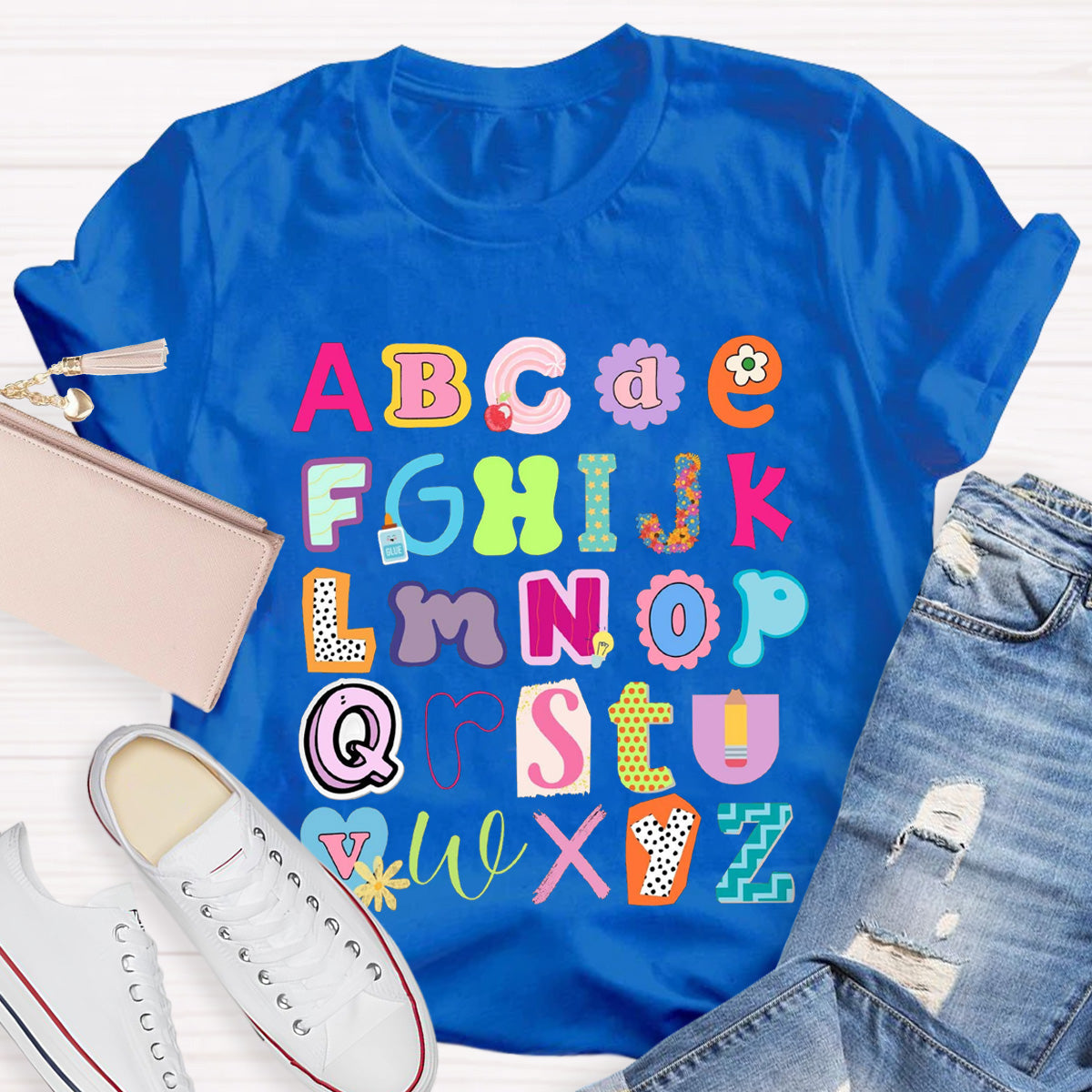 English Letter color block Teacher T-Shirt