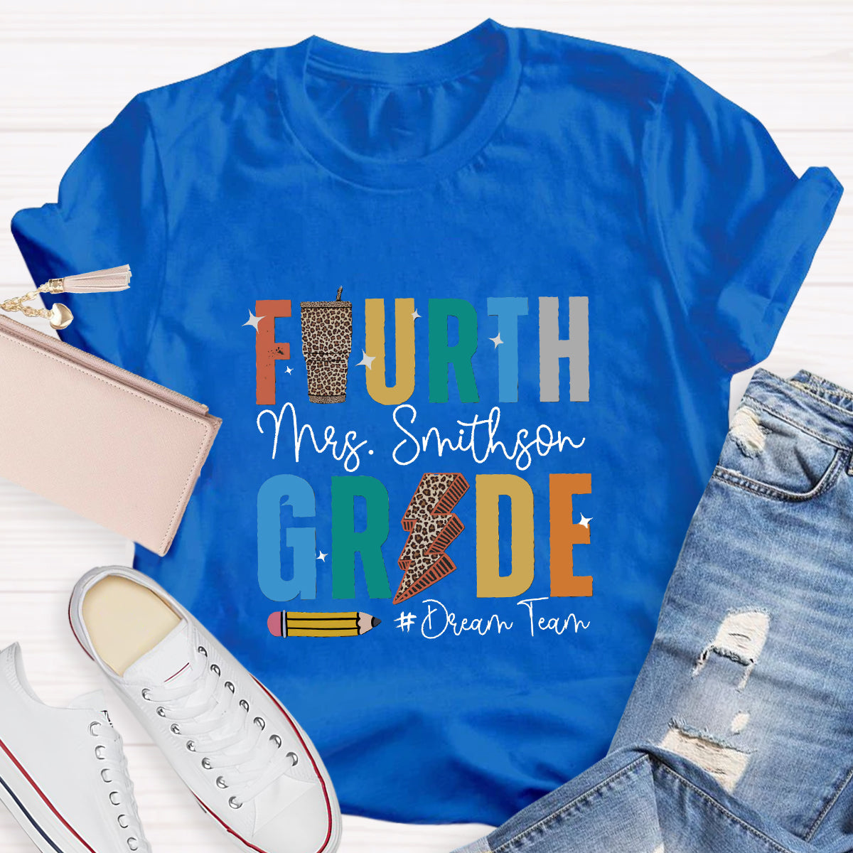 Personalized Grade And Name Leopard Water Cup Teacher T-Shirt
