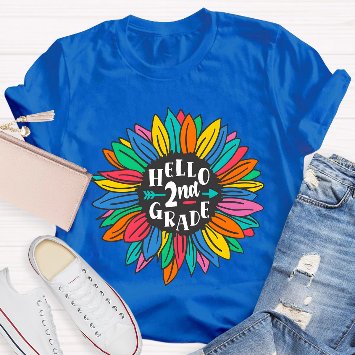 Personalized Grade Hello 2nd Grade Sunflower Teacher T-Shirt