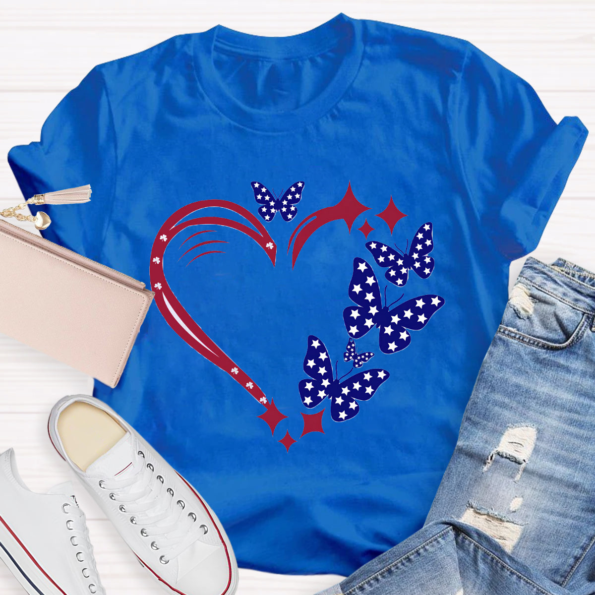 Stars And Strips Butterfly Teacher T-Shirt