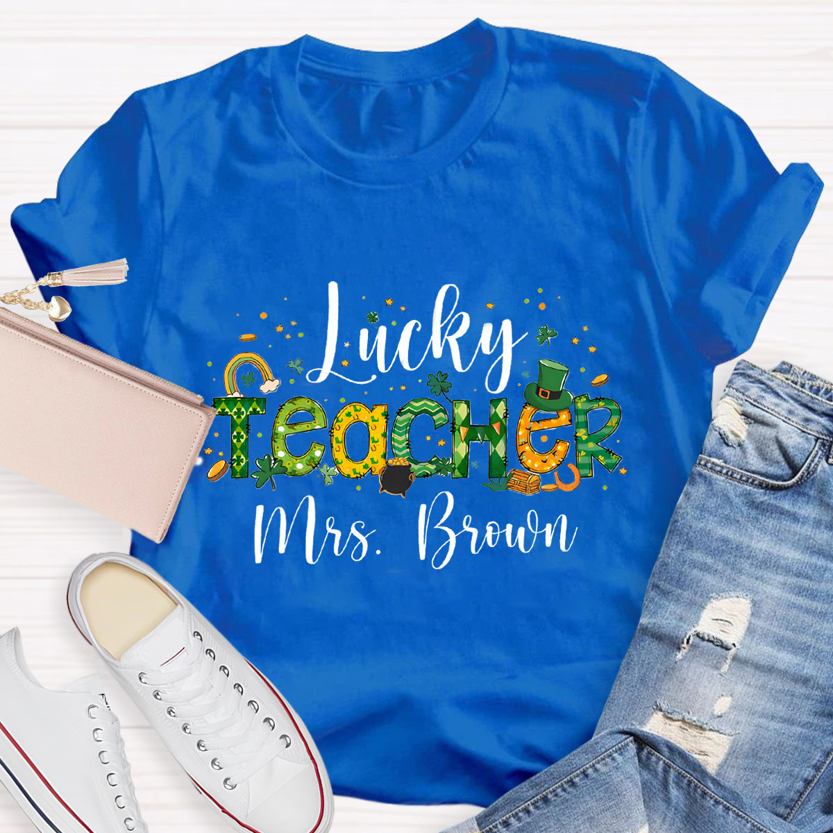 Personalized Lucky Teacher Name T-Shirt