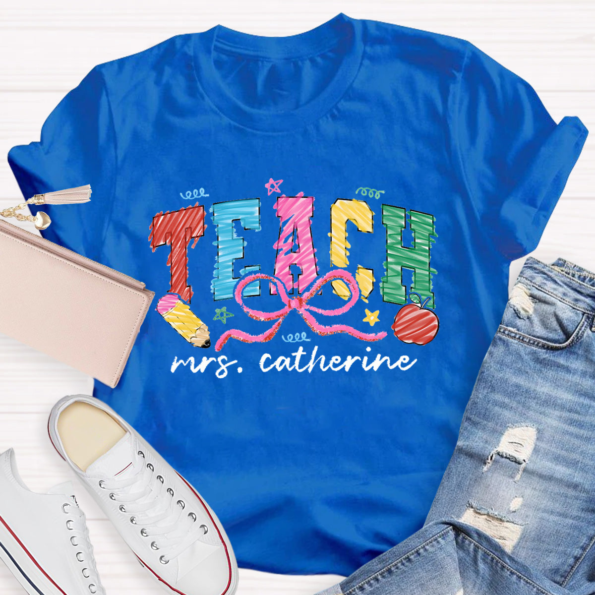 Personalized Name Teach Apple Teacher T-Shirt