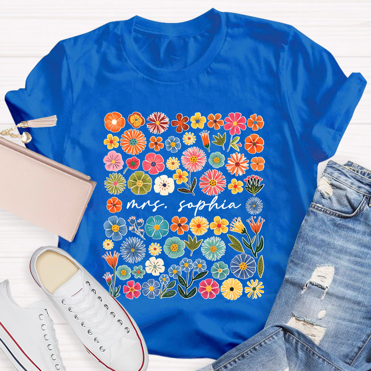 Personalized Name Vintage Florals l Teacher T-Shirt