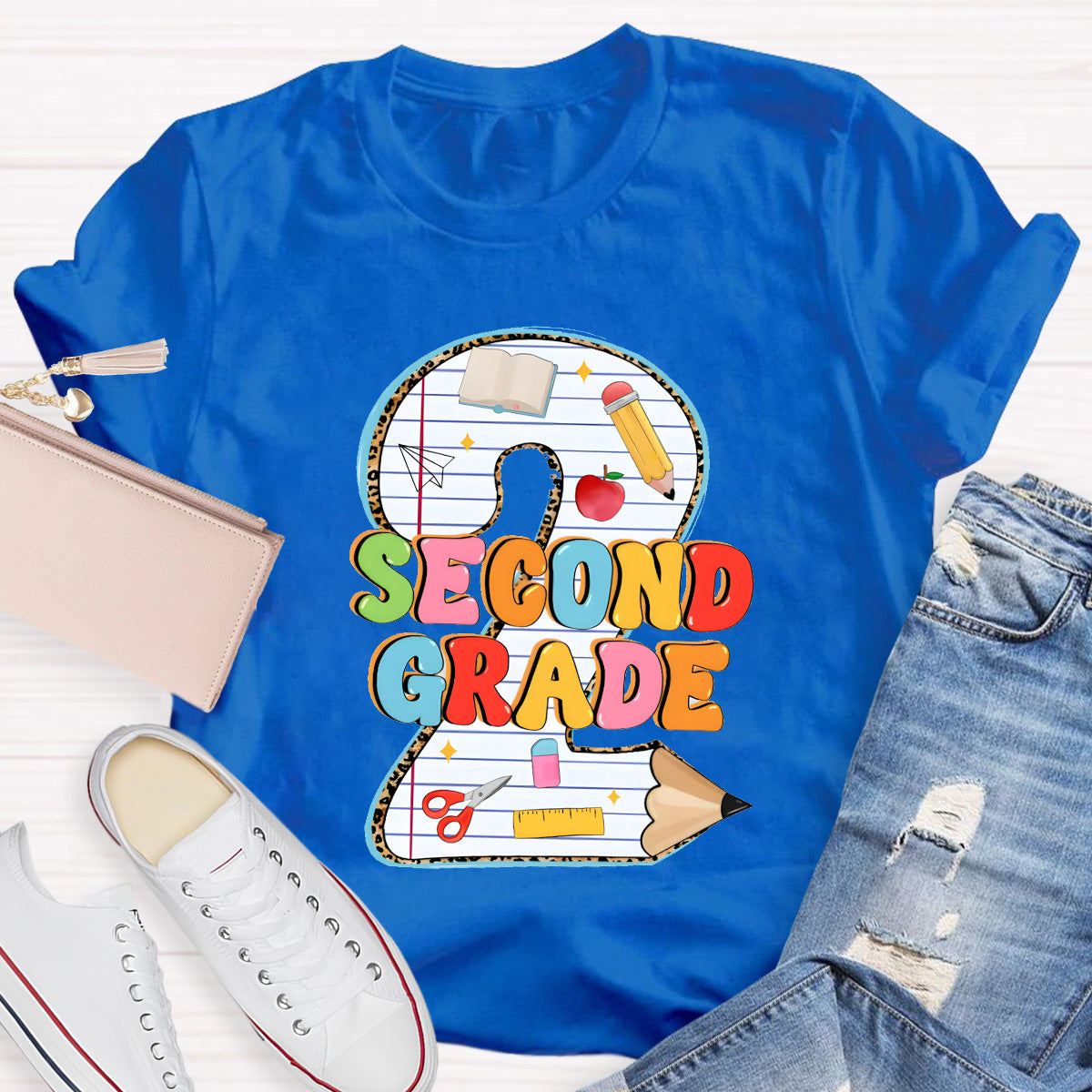 Personalized Grade Pencil Number Second Grand Teacher T-Shirt