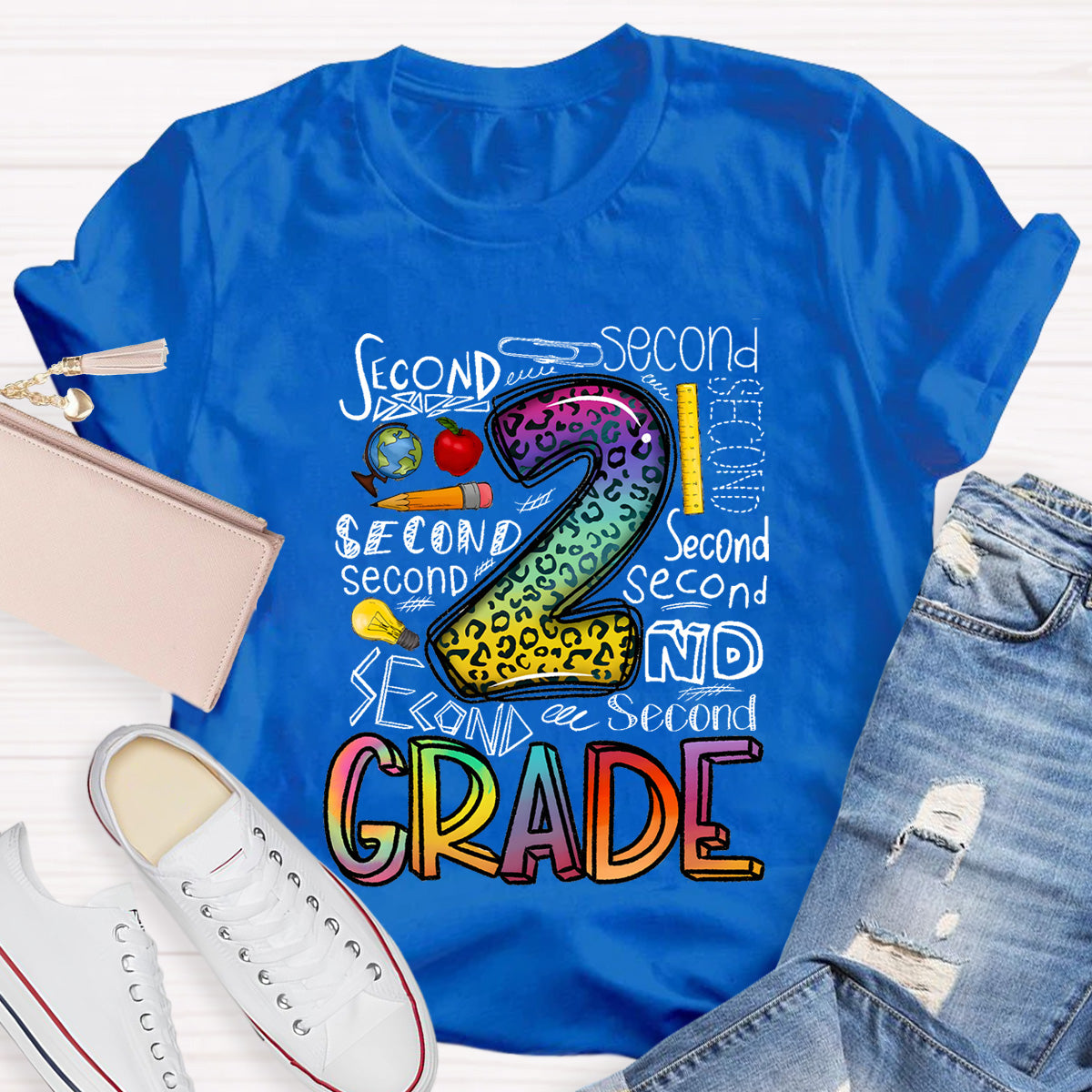 Personalized Grade Leopard 2nd Grade Teacher T-Shirt