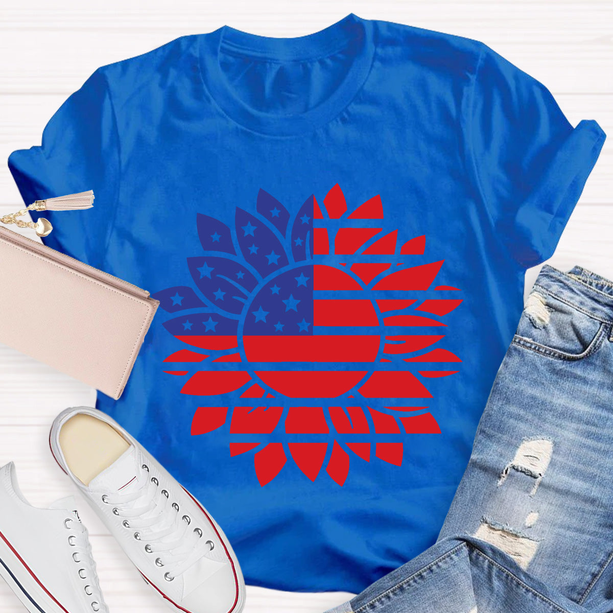 Stars and Stripes Sunflower Teacher T-Shirt