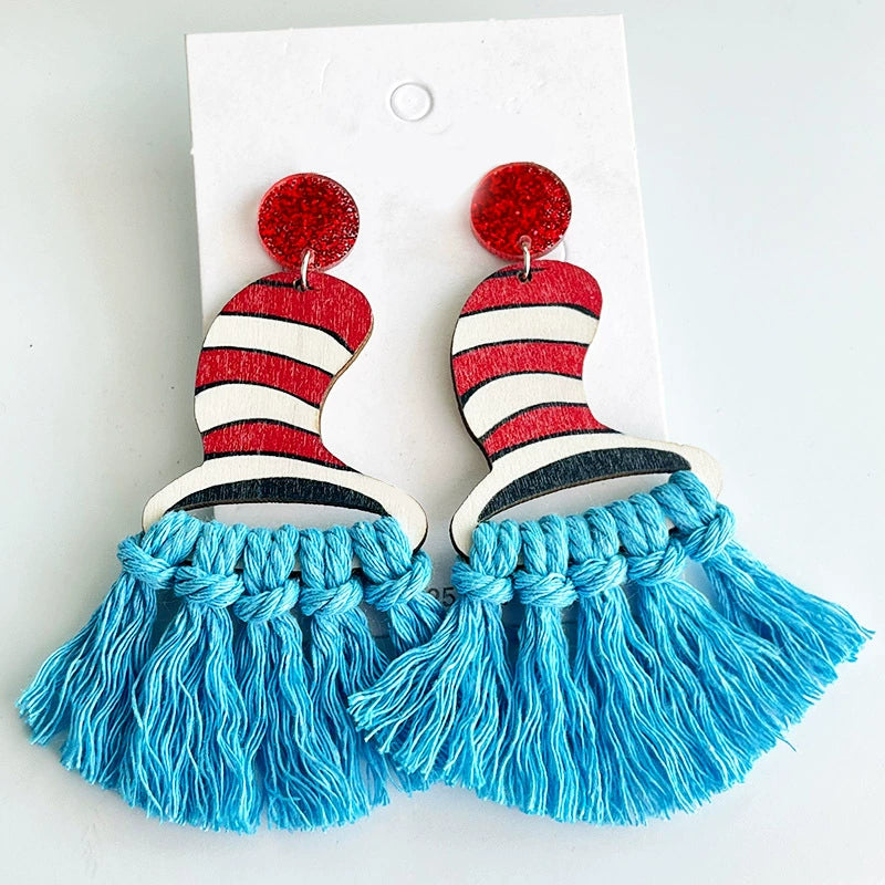 Bohemian Hand-woven Tassel Fan-shaped Reading Teacher Earrings
