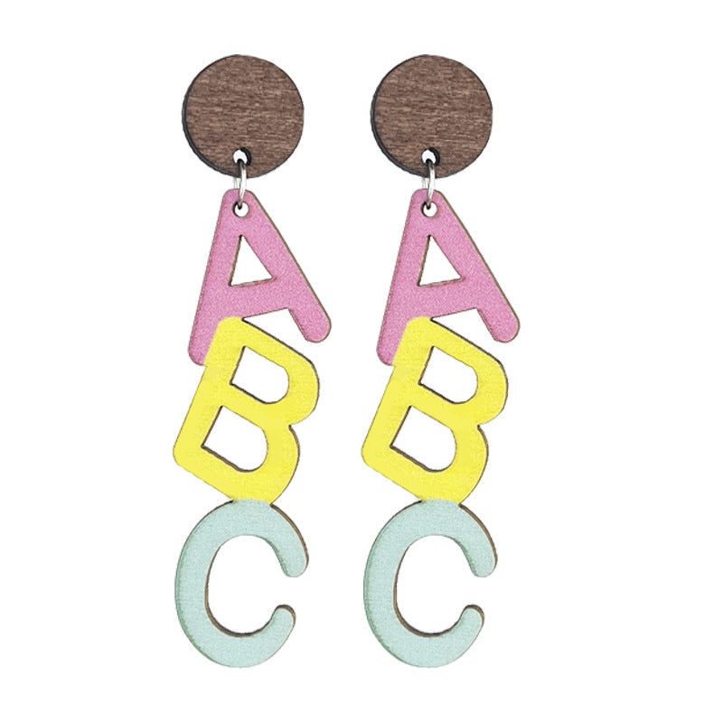 Cute Wooden With Letters And Numbers Earrings