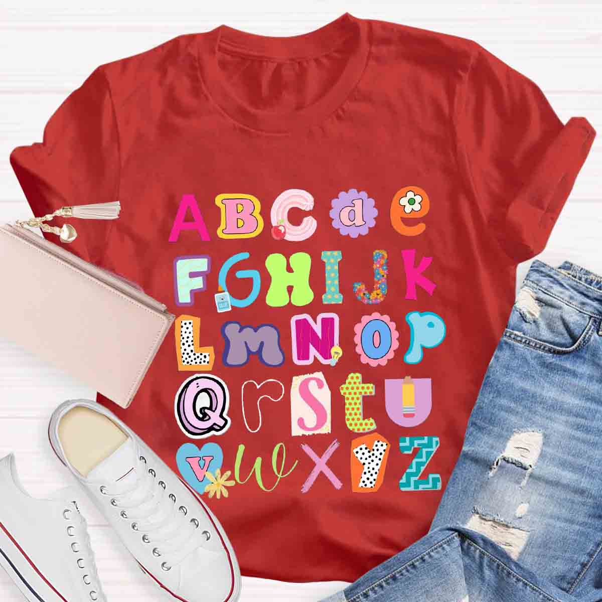English Letter color block Teacher T-Shirt