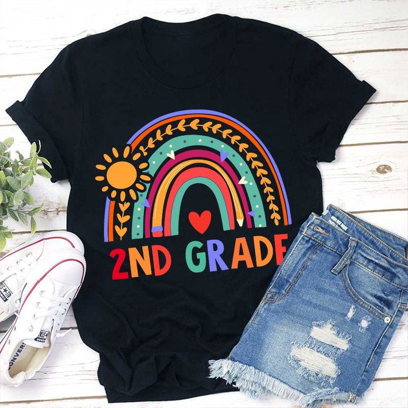 Personalized Shining In All Directions Rainbow Heart Teacher T-Shirt