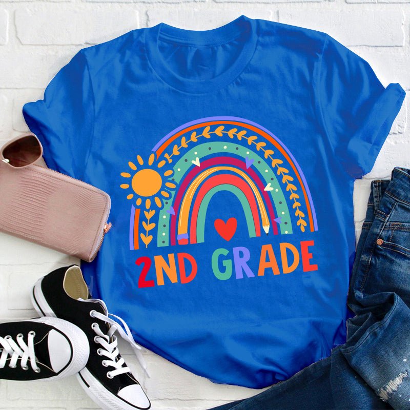 Personalized Shining In All Directions Rainbow Heart Teacher T-Shirt