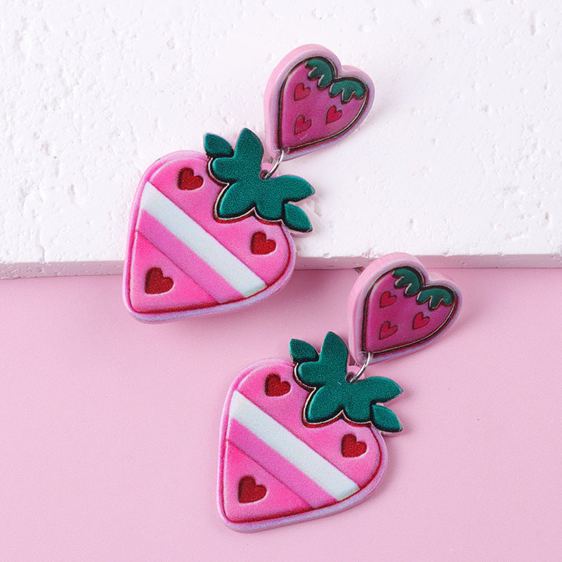 Fun Strawberry Acrylic Pencil Earrings