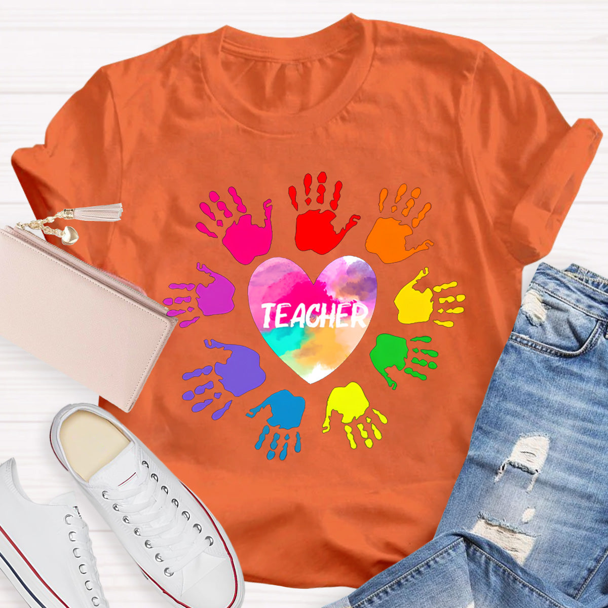 Personalized Colorful Hands Teacher T-Shirt