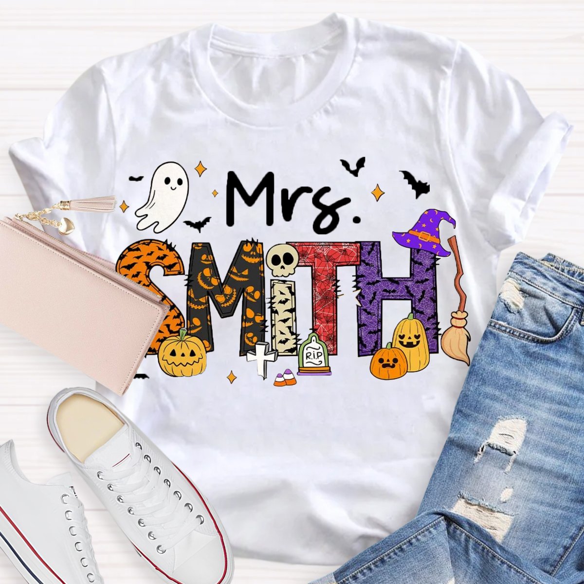 Personalized Name Happy Halloween Teacher T-Shirt