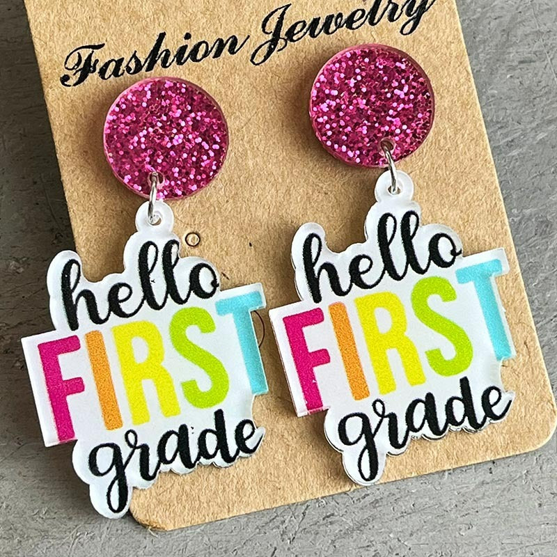 Colorful Simple Text Shiny Student Earrings