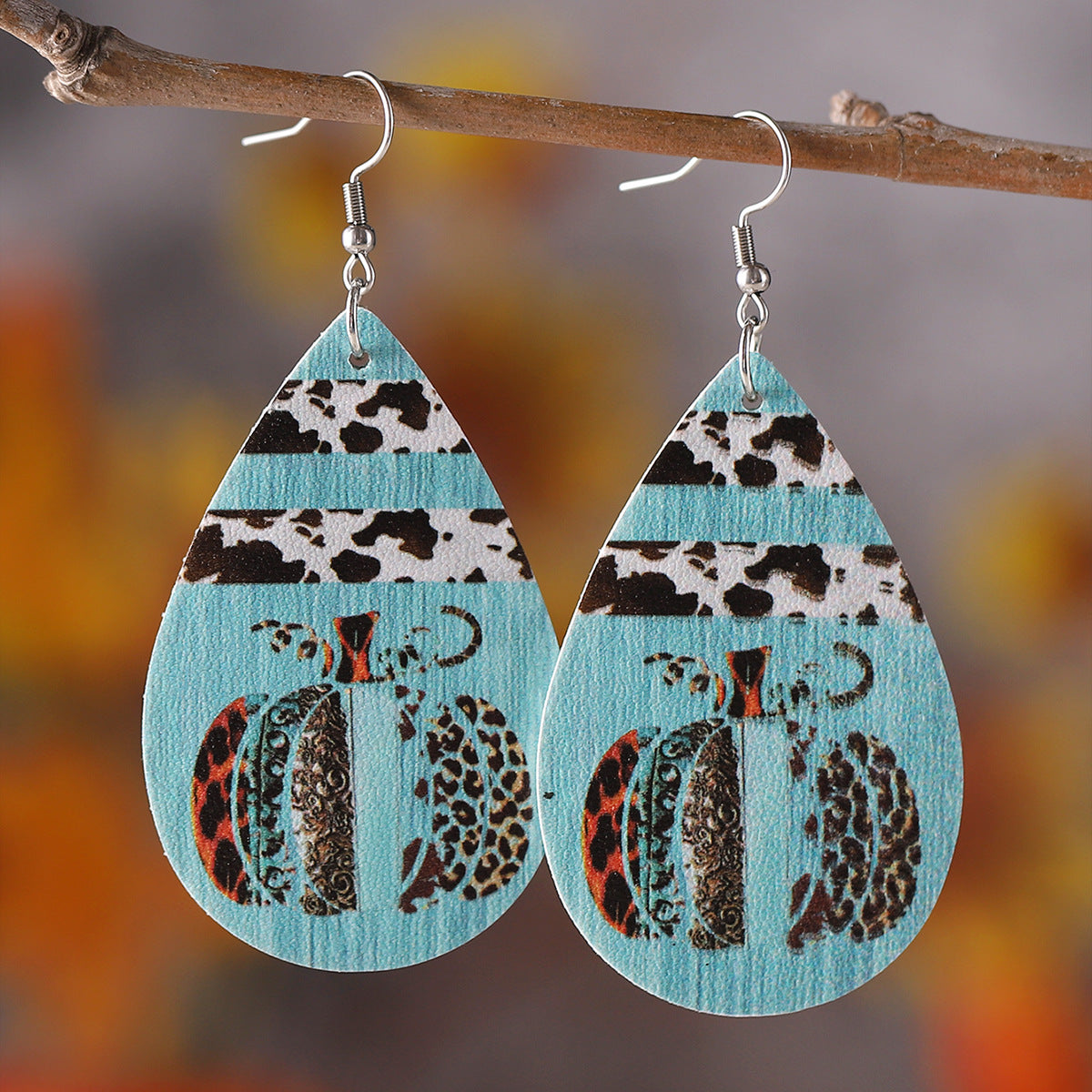 Maple Leaf Leopard Print Pumpkin Teardrop Earrings