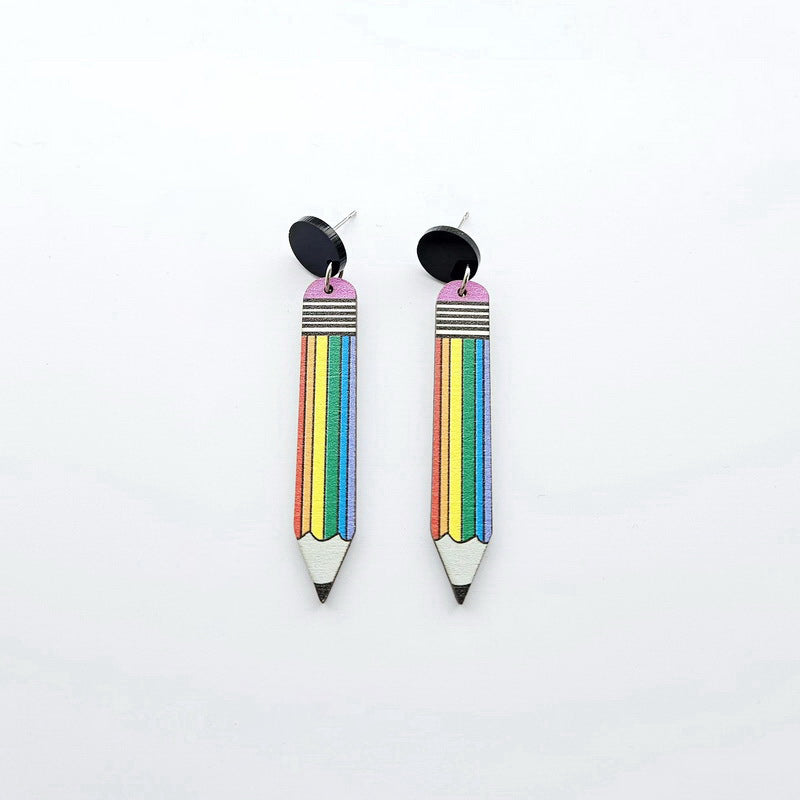 Dinosaur Book Rainbow Crayon Earrings