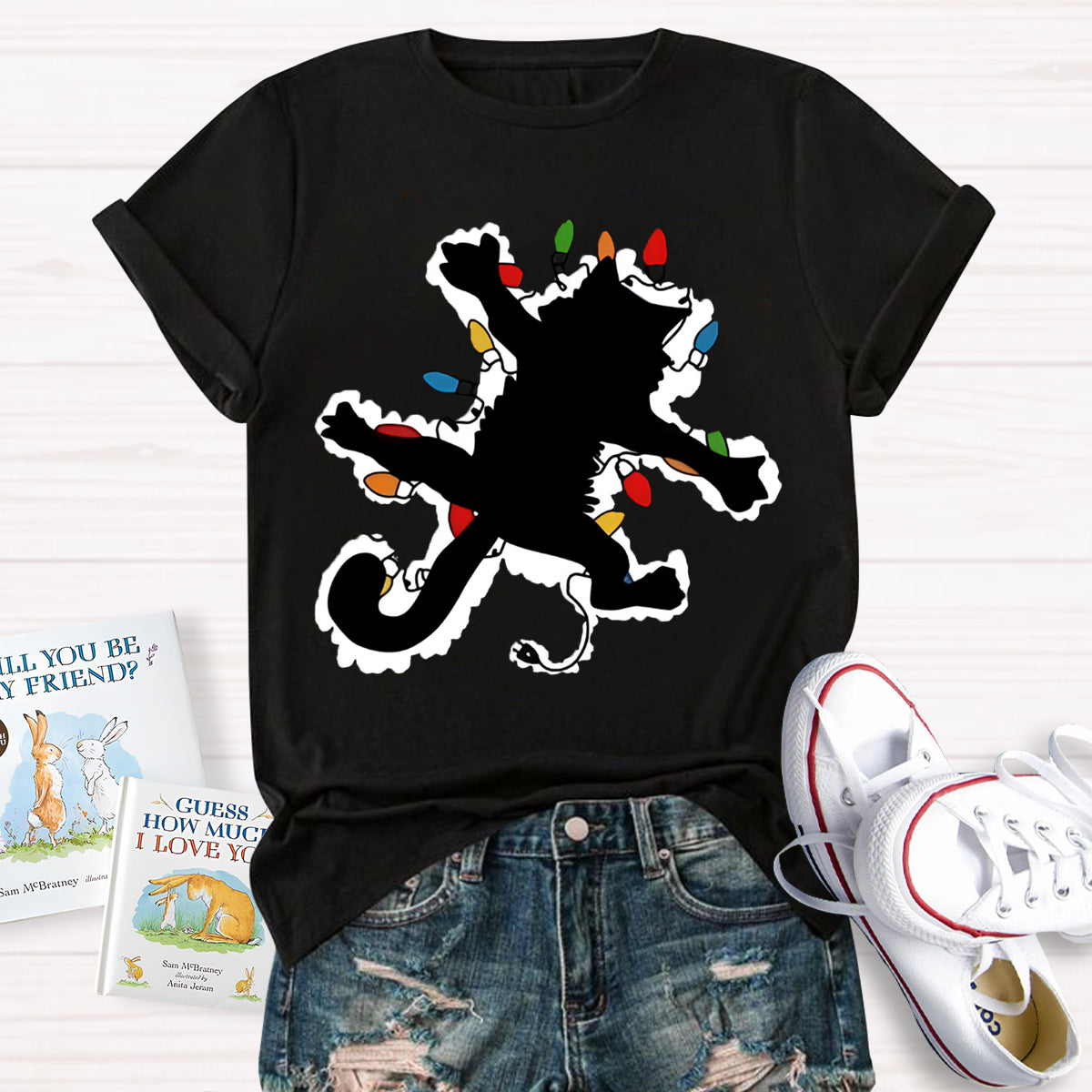 Pussy Cat And Lights Christmas T-Shirt