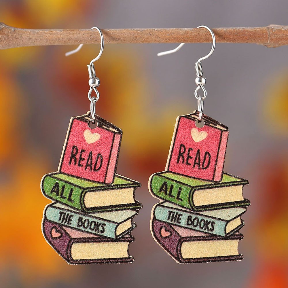 3d Love Textbook Wooden Back-To-School Season Teacher Earrings