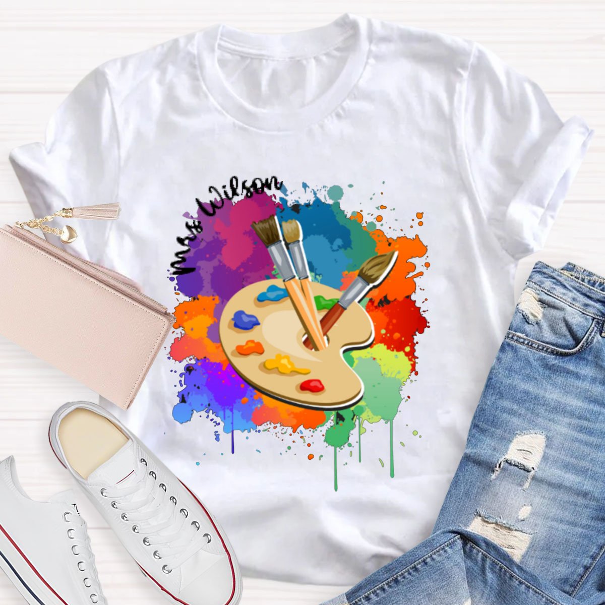 Personalized Artist Palette Teacher T-Shirt
