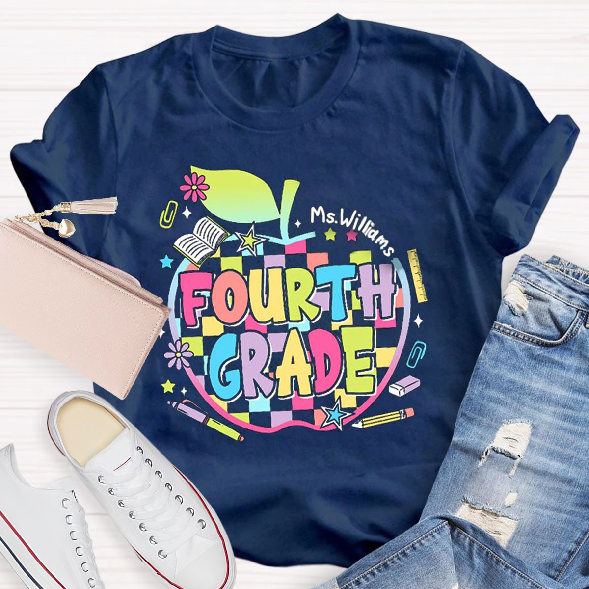 Personalized Grade And Name Apple Teacher T-Shirt