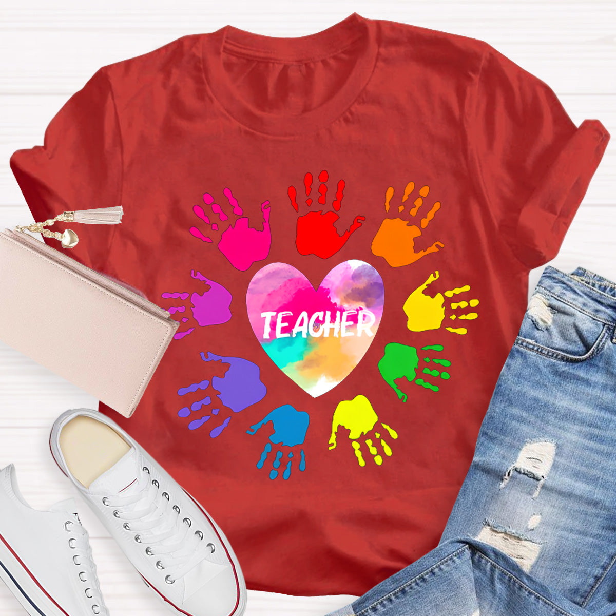 Personalized Colorful Hands Teacher T-Shirt