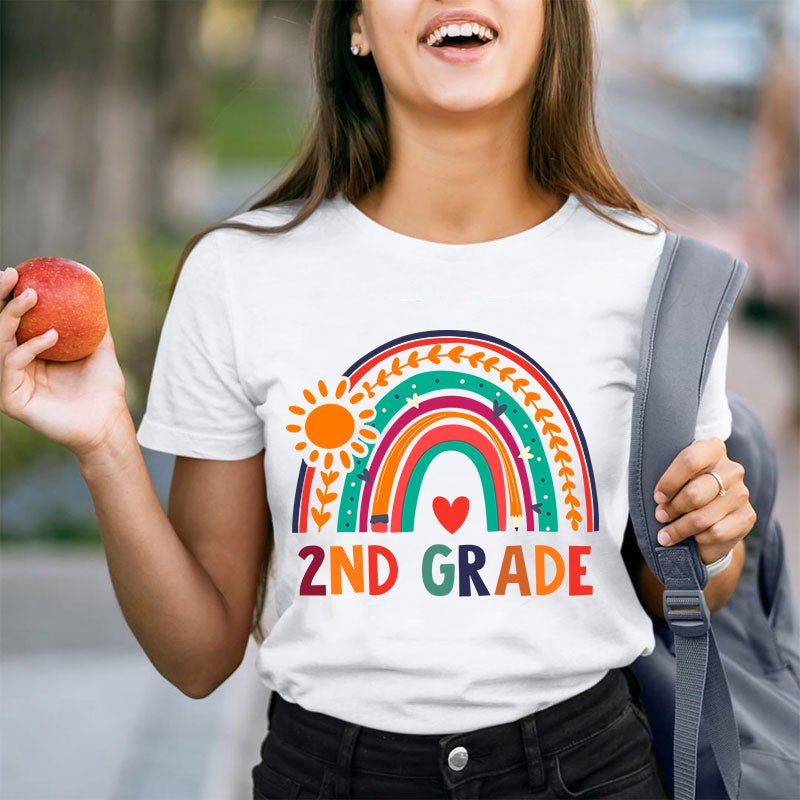 Personalized Shining In All Directions Rainbow Heart Teacher T-Shirt